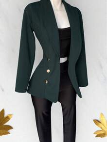 Conjunto 3pz top y Pantalón de licra y saco elegante casual formal - Verde Oscuro - Ver 3