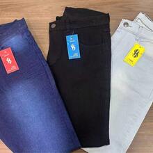 Kit 3 Jeans PLUS SIZE Black Light Dark Men's Laicra Slim Basic Casual Premium Direct From The Factory With Elastane - 深色水洗藍 - 查看 1