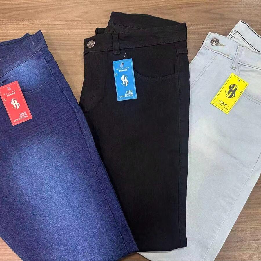 Kit 3 Jeans PLUS SIZE Black Light Dark Men's Laicra Slim Basic Casual Premium Direct From The Factory With Elastane - 深色水洗藍 - 查看 1