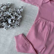 4-Piece Set: Long-Sleeved Bodysuit And Footed Pants, Plain Suedine Fabric, 100% Cotton Jumpsuit, 2 Outfits, Children's Baby Layette - Màu hồng và màu tử đinh hương - Xem 4