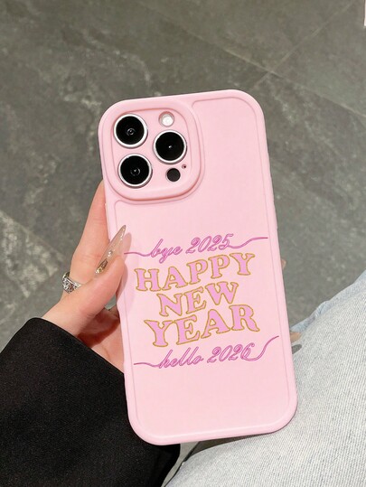 Cute Style Pink Phone Case With "Bye 2025 Happy New Year Hello 2026" Print, New Year Themed Protective Compatible With IPhone & Galaxy, Perfect For Daily Use, Festive Occasions & Young People Wh Trendy Accessories, Phone Case, Cover Compatible With Iphone 17 Pro Max/17/16/16 Pro Max/16 Pros, Samsung Galaxy A05/A13/A15/A14/A32/A54/A52/A34/S21 FE/S22/S23/S24/S25 Plus/S25 Ultra