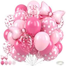 31pcs 12 Inch Hot Pink, Polka Dot Latex Balloons And Bow Foil Balloons, Confetti Balloons With Ribbons, Suitable For Birthday Party, Baby Shower Decoration, Wedding, Gender Reveal, Room Decoration - Hồng - Xem 2