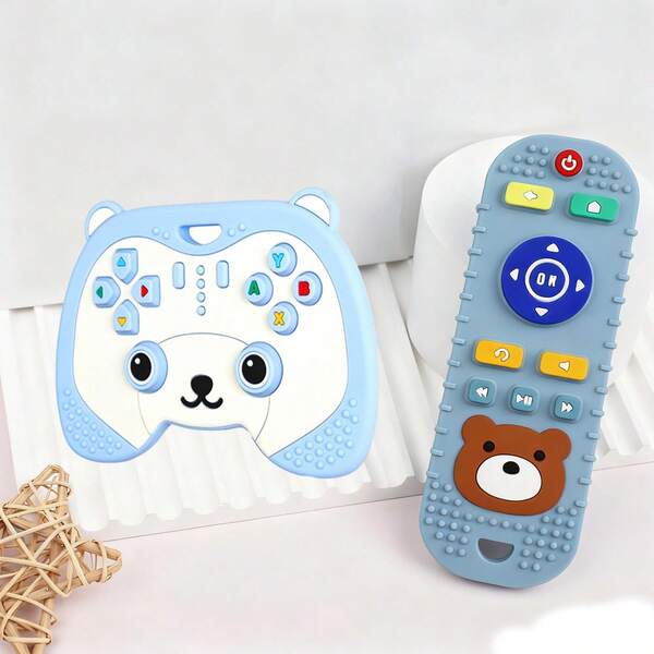 2 piezas de juguetes de dentición de silicona con forma de panda, juguetes de dentición con forma de control remoto de TV de panda, juguetes de dentición sensoriales de silicona para morder para bebés de 6 a 12 meses, mordedores de animales lindos para estimular la curiosidad del bebé, regalo perfecto para bebés