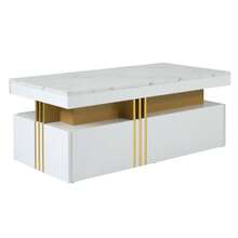 (≈N625P173142W Modified Materials) Modern Rectangular Coffee Table With High Gloss Top And 2 Drawers, Wooden Marble Top, For Living Room, 100*50*40cm - White - View 7