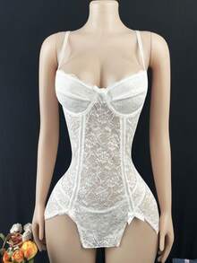 weiweihu Sexy See-Through Mesh Lace Pleated Bow High Slit Suspender Skirt 2-Piece Set  Lingerie Set  Lingerie For Women Halloween Costumes For Women Lenceria Sexy Para Mujer Halloween Costumes  Birthday Dresses For Women Christmas Gifts  Pijamas Navideñas Familia Thanksgiving Outfit Women  Christmas Lingerie  Christmas Pjs - 白色 - 查看 9