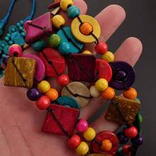 SEWACC Bohemian Shell Necklace Wood Beads Chunky Layered Necklace Handmade Long Beaded Necklace For Women - With Color - View 4