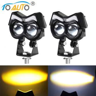  TOAUTO 1PC/2PCS Dual Color Motorcycle Headlight Owl Design Spotlights Motorbike Scooter Fog Lamp Running Light 12V