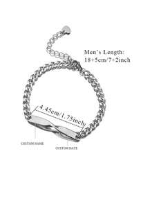 Braccialetto per coppie placcato in oro 18k in acciaio inossidabile, collana cubana da uomo, collana sottile da donna, personalizzabile con nome del marchio, regalo di San Valentino, con confezione regalo adatta come regalo di San Valentino - Personalizzazione del doppio nome - argento - Visualizzare 11