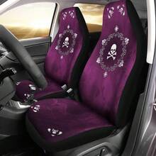 DBulopur Cute Magenta Skull 2 Piece Front Car Seat Covers For Women Men Fashion Vehicle Seat Protector Covers Universal Fit High Back Bucket Seat Cover - 黑色洋紅色骷髏花飾 - 查看 1