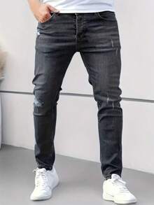 Men's American Style Skinny Stretch Denim Jeans - Black - View 1