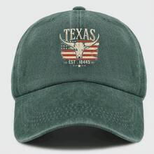 Vintage Texas Baseball Cap With Bold "TEXAS" Print, American Flag & Longhorn Design - Adjustable Unisex Lightweight Breathable Hat For Outdoor Activities, Casual Wear (Est.1845), Travel Accessory, Retro Style, Durable Construction, Sports Fans - 黑色 - 查看 6