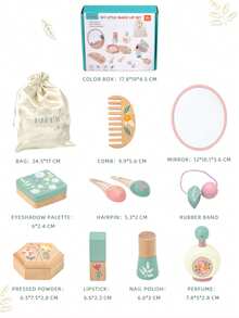 儿童化妆玩具理发木制逼真梳子口红香水女孩过家家手提包套装