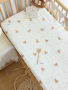 1 件可爱兔子花园卡通图案柔软舒适 100% 纯棉婴儿床床笠 - 彩色 - 查看 15