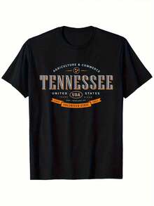 Camiseta gráfica del estado de Tennessee para hombres - Negra, mezcla de algodón transpirable, casual y cómoda, cuello redondo, manga corta, ideal para actividades al aire  uso diario, ropa de exterior| Diseño del estado de voluntarios| Ajuste cómodo, talla grande - Negro - Ver 2