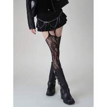 Pairs Of Flower Vine Suspender Stockings, Women's One-Piece Lace Jacquard Fishnet Stockings - 黑色 - 查看 1