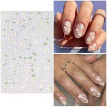 Flower Nail Art Stickers 7 Sheets 5D Nail Decals Spring Summer Nails Art Design 3D Self-Adhesive Supplies White Yellow Daisy Flower Nails Decoration For Women DIY Design{Inchcolor_nameinch:InchColorful-10inch} - 彩色-10 - 查看 4