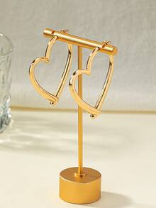 1 Pair Fashionable Minimalist Personalized Heart Hoop Earrings, Gold - Yellow Gold - View 4