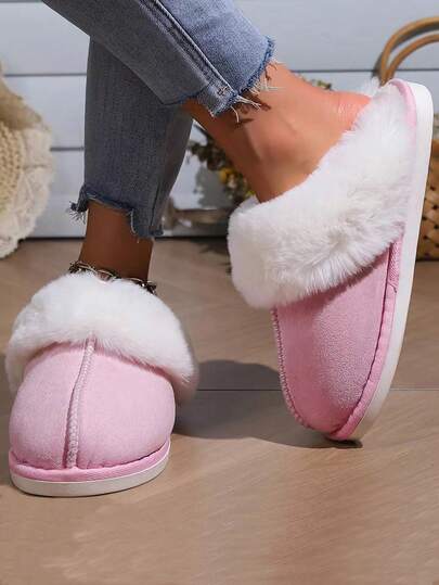 1 Pair Thickened Anti-Slip Slip-On Flat Slippers For Teens, Suitable For Autumn/Winter