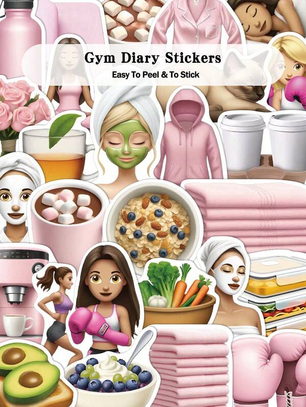 50 قطعة ملصقات يومية للجيم للثلاجة والحقائب والألبوم والمكتب والقرطاسية، ديكور DIY ورسومات