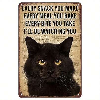 1件精美猫咪与食物金属牌匾 - 猫咪爱好者的理想礼物，复古厨房装饰，可壁挂，8英寸 x 12英寸，万圣节和圣诞节装饰品