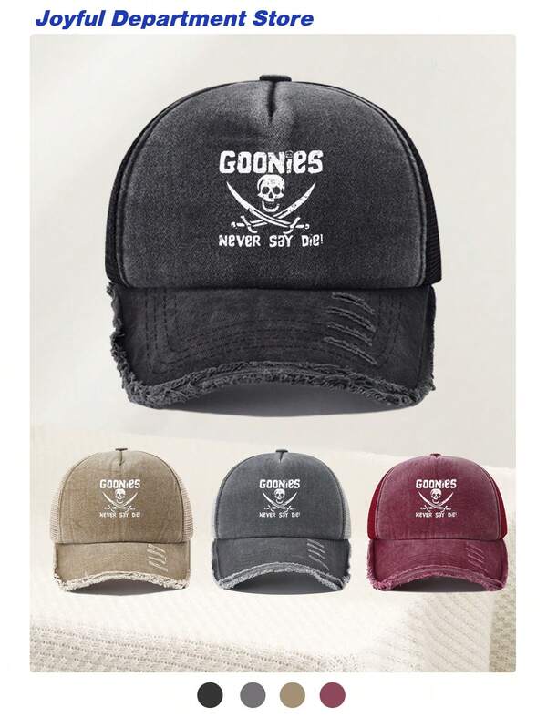 1pc "Goonies" Letter Washed Distressed Baseball Cap, Fashionable Casual Versatiley Accessory, Suitable For All Seasons