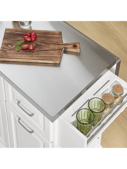 SoBuy Luxe Kitchen Trolley Stainless Steel Top Cabinet Hidden Casters Sideboard Exp able Work Surface Approx.: 130 91 46 (+25) Cm view 10