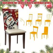 4PCS Merry Christmas Red Snowman Christmas Tree Chair Back Cover Set, Made Of Polyester, Detachable And Easy To Clean, Featuring 'Merry Christmas' Text, Snowman, And Christmas Tree Decorations. Chair Covers Are Suitable For Home Dining Rooms, Parties, And Festive Gatherings. - Red - View 7