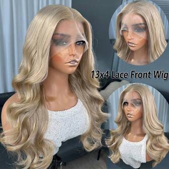 Kanekalon Futura HairBlonde 13x4 Syntetiska peruker med spets framtill för kvinnor 22 tum långa vågor limfria Kanekalon hårresistenta syntetiska peruker frisyr 150 % densitet för kvinnor dagligen fest semester helgdag nybörjare naturliga peruker redo att bära HD limfria syntetiska peruker med spets värmebeständigt fiberhår för kvinnor mode dagligen fest festival nybörjare