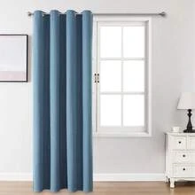 1片/2片亚麻质感遮光窗帘，多种尺寸可选，适用于卧室、客厅、家庭影院、餐厅，带孔眼 - 霧霾藍 - 查看 25