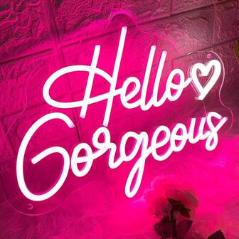 你好，华丽”LED 霓虹灯壁灯 - 可调光，USB 供电，多色，适合生日、订婚、婚礼和美容院装饰