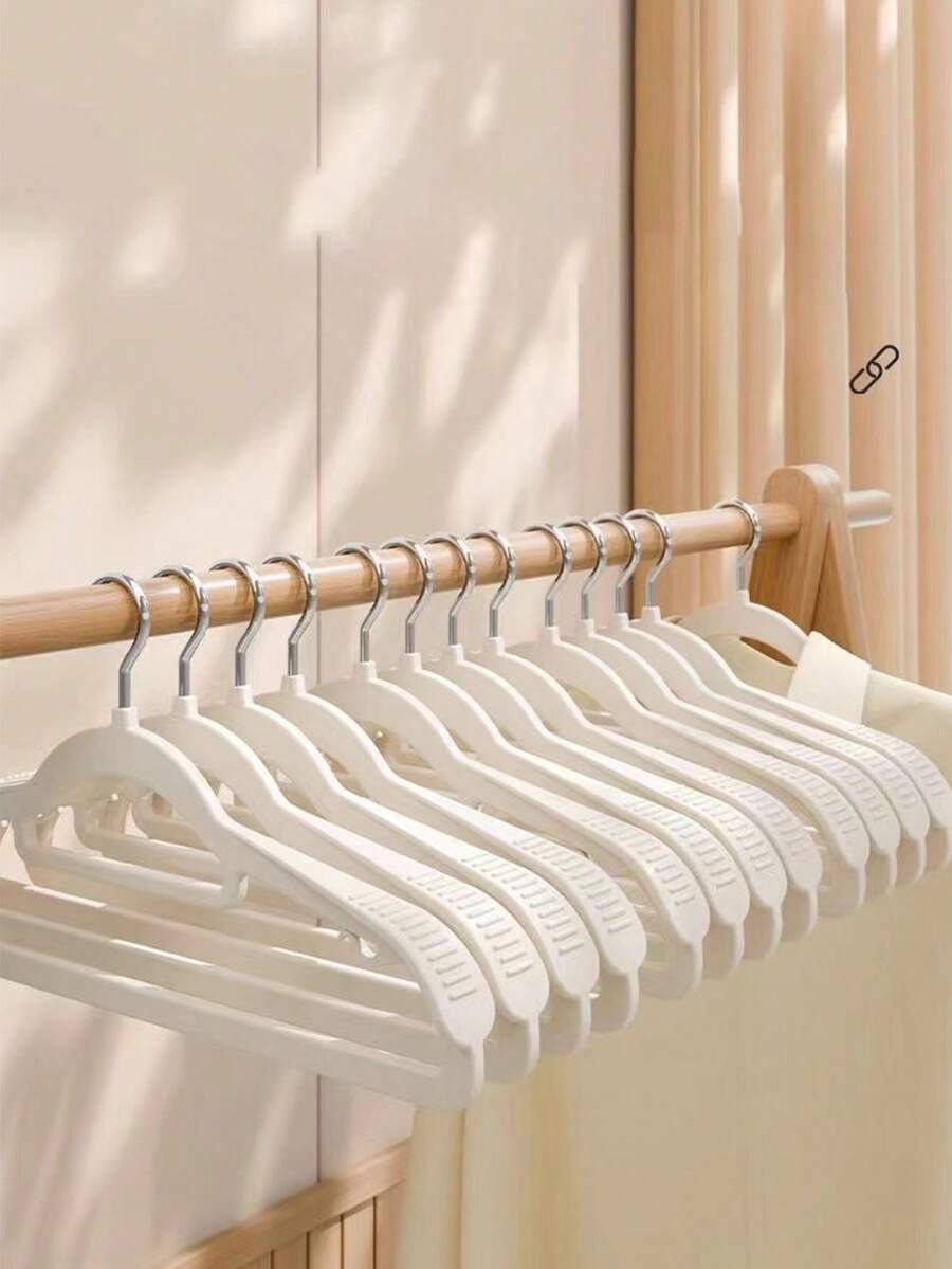 一套10个加厚加宽成人塑料衣架，防滑标准衣架，适用于外套、衬衫、连衣裙、裤子和领带。 - 彩色 - 查看 1