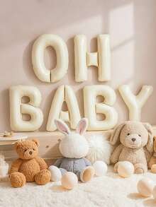 16/40 英寸米色“OH BABY”设计气球套装，婴儿派对装饰，铝箔字母横幅，适用于婴儿派对装饰、派对背景装饰、男孩女孩气球横幅、婴儿派对礼物、一周岁生日派对用品、性别揭晓派对装饰 - OH BABY - 查看 1