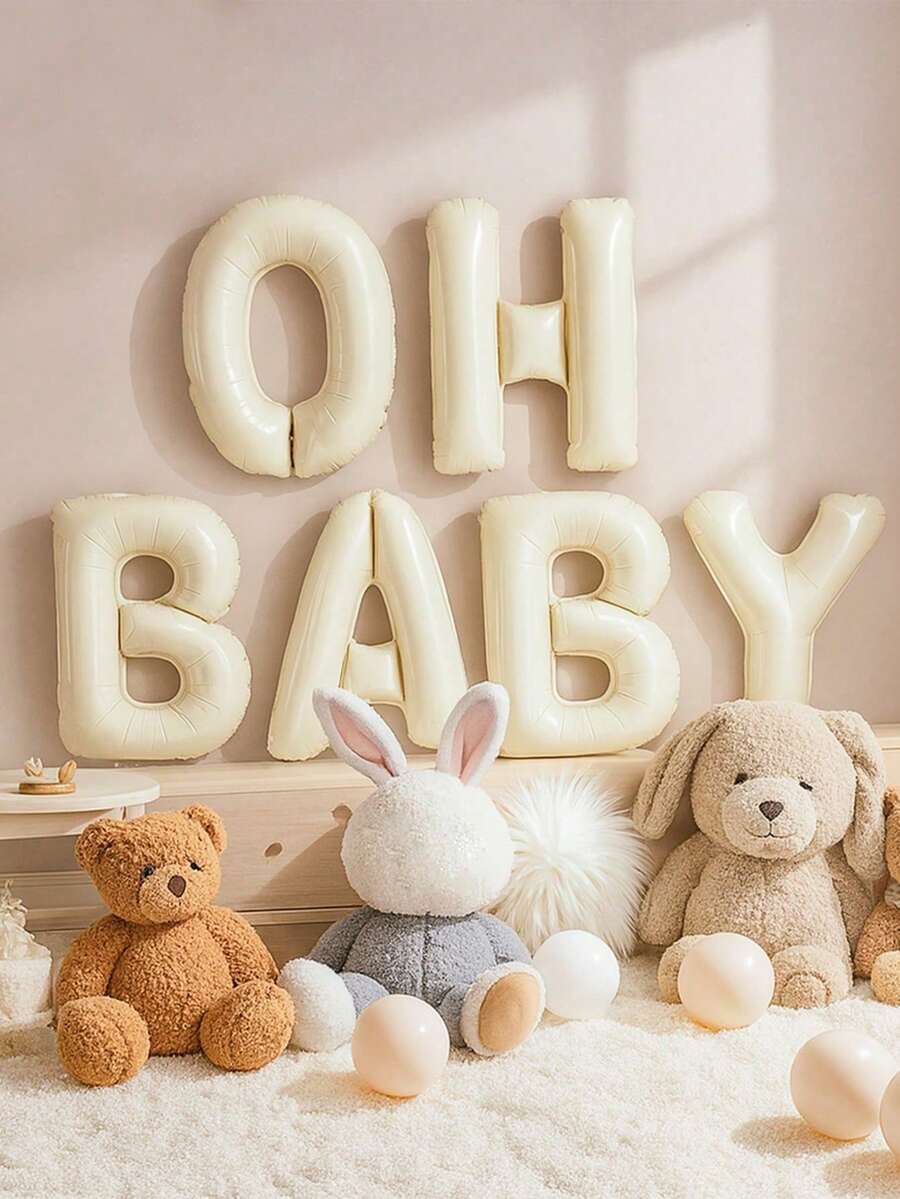 16/40 英寸米色“OH BABY”设计气球套装，婴儿派对装饰，铝箔字母横幅，适用于婴儿派对装饰、派对背景装饰、男孩女孩气球横幅、婴儿派对礼物、一周岁生日派对用品、性别揭晓派对装饰 - OH BABY - 查看 1