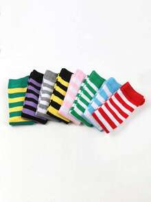 1 Pair Women's Striped Knee-High Socks, Striped Socks For Cosplay, European And American Sports & Casual Style, Calf Socks - Multicolor - View 6