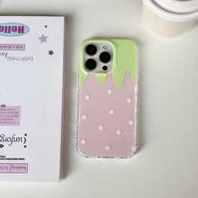 Chic And Exquisite Pink Strawberry Macaroon Phone Case With White Polka Dots, Suitable For  13, 14, 15, And 16 Pro-For-Your-New- - 1 cái - Xem 4