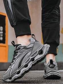 1 Pair WARRIOR Men's Thick Sole Lace-Up Soft Bottom Casual Shoes, Low-Top Outdoor Flat Shoes, Suitable For Spring/Autumn Commuting, Hiking, Student Graduation Photos, Round Toe Low Heel Soft Bottom Leather Surface Sports Skateboard Shoes - Grey - View 7