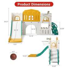 Tobogán infantil 8 en 1 con aro de baloncesto, volante, telescopio y túnel. Tobogán independiente para niños pequeños, ideal para interiores y exteriores. Incluye pelota y espacio de almacenamiento. - naranja verde - Ver 4