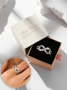 Gift Box Elegant Infinity Symbol Cubic Zirconia Engagement Ring, Ideal Jewelry Gift For Wedding, Valentine's Day - Silver - View 1