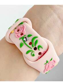 1pc Elegant 3D Embossed Colorful Rose Silicone Strap Strap Compatible With Apple Watch Band 38mm 40mm 41mm 42mm 44mm 45mm 49mm (S10 42)Mm (S10 46)Mm Women, Fashionable Soft Silicone Sports Band Compatible With Iwatch Series 11 Ultra 3 SE3 Ultra 2 S10 SE2 9 8 7 SE 6 5 4 3 2 1, Perfect Gift For Thanksgiving,Halloween,Birthdays,Valentine's Day Gift,For All Ages.