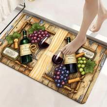 Rustic Wine-Themed Doormat With Wooden Plank Background, Green Wine Bottles, Red Wine Glasses, Grapes, Grape Leaves & Cork - Cozy Inviting Entrance Decor For Home, Ideal For Wine Lovers - 彩色 - 查看 1