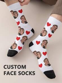 Face Socks 1 Pair Customized Face Printed Mid-Calf Socks For Women, Personalized Photo Socks, Funny Customized Image Paired With Mid-Length Socks, Suitable For Birthday, Gifts And Other Occasions, Personalized Customization ,For Family, Anniversary, Mother's Day Gift - Multicolor - View 3