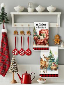 2 Piezas Toallas de cocina decorativas con diseños de Flor de Pascua, piña, reno y árbol de Navidad, toallas de mano coloridas para la cocina, el hogar, el comedor y el baño en estilo granja