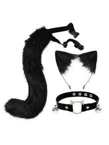 三件套猫咪服装套装，包括猫耳朵、毛绒尾巴、手工毛绒头箍，适合万圣节、情人节、复活节等节日派对，猫咪服装配饰套装，理想的新年、情人节礼物，送给朋友、家人和同事，新年派对服装套装，性感服装，女士节日派对拍照道具（注：由于运输原因，产品可能存在轻微掉毛，请在购买前仔细考虑） - 彩色 - 查看 15