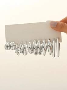 12 pièces Boucles d'oreilles géométriques acryliques exagérées personnalisées, boucles d'oreilles créatives en forme de cercle et de goutte d'eau - Argent - Voir 13