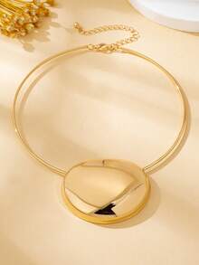 1pc Women's Necklace, Asymmetrical Circle Geometric Smooth Pendant Necklace, Suitable For Daily Wear And Vacation - Yellow Gold - View 3