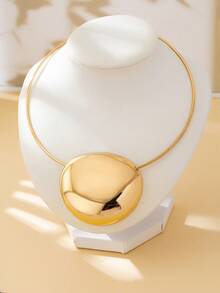 1pc Women's Necklace, Asymmetrical Circle Geometric Smooth Pendant Necklace, Suitable For Daily Wear And Vacation - Yellow Gold - View 7