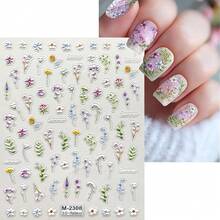 Flower Nail Stickers For Nail Art 5D Embossed Nails Decals Self Adhesive Spring Summer Floral Nails Decoration For Women 3D Design Colorful Flower Daisy Lavender Supplies{Inchcolor_nameinch:InchColorful-09inch} - 多彩-09 - 查看 4