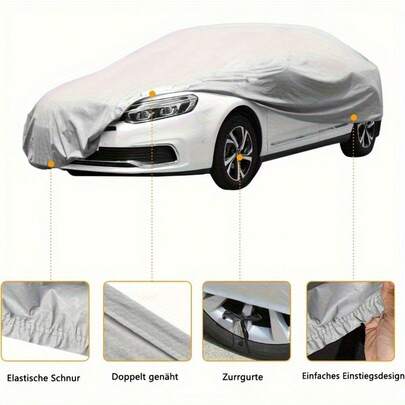 1pc Universal Car Cover - UV Protection, Waterproof, Dustproof, Made Of PEVA Material Resistant To Snow And High Temperature, All-Season Vehicle Protection | Silver Coated Car Accessory