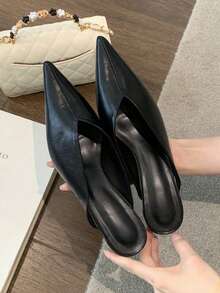 女士尖头穆勒拖鞋，低跟闭趾凉鞋，浅口鞋，适合2025年秋季、夏季穿着，优雅时尚 - 黑色 - 查看 5