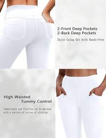 Women's Capri Leggings, Yoga Capris Pants With Pockets Stretchy Crop Pants High Waisted Straight Leg 21" - trắng - Xem 3